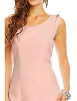 Společenské šaty značkové moderní střih s ozdobnými zipy na ramenou růžové - Růžová / XL - J&J