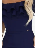 599-3 CARMEN Přiléhavé midi šaty ve španělském stylu - tmavě modré