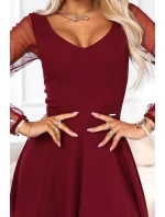 640-1 LORETTA jedinečné dlouhé šaty s tylovými rukávy a výstřihem - vínové 640-1 LORETTA jedinečné dlouhé šaty s tylovými rukávy a výstřihem - vínové