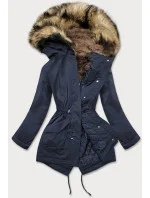 Tmavě modrá dámská prošívaná zimní bunda s kožešinou (m-137) Tmavě modrá dámská prošívaná zimní bunda s kožešinou (m-137)
