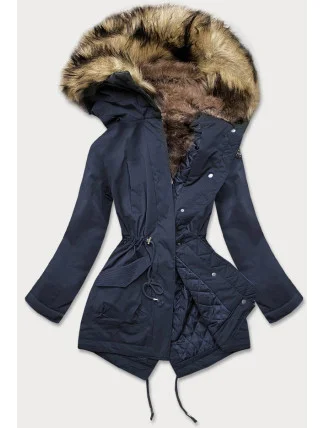 Tmavě modrá dámská prošívaná zimní bunda s kožešinou (m-137) Tmavě modrá dámská prošívaná zimní bunda s kožešinou (m-137)