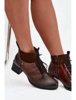 Zazoo 60503 kožené kotníčkové boty na podpatku vyhřívané čokoládové