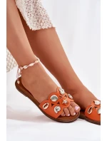 Dámské Pantofle Na Plochém Podpatku Se Zlatými Přívěsky Oranžové Nalothiel Dámské Pantofle Na Plochém Podpatku Se Zlatými Přívěsky Oranžové Nalothiel