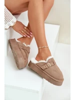 Dámské Pantofle Na Silné Podešvi S Kožešinou A Přezkou Tmavě Béžové Linneola Dámské Pantofle Na Silné Podešvi S Kožešinou A Přezkou Tmavě Béžové Linneola