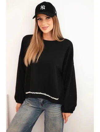 Dámská mikina s ozdobným zakončením dole černá Dámská mikina s ozdobným zakončením dole černá