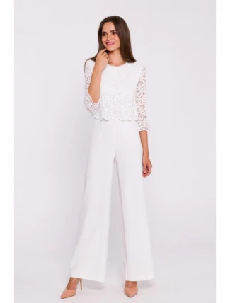 S381 Kombinéza s krajkovými detaily - ecru barva