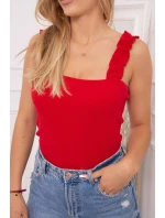 Halenka bez ramínek s volánky červená