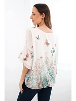 Dámská halenka s plisovaným rukávem a potiskem mentolová