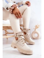 Kožené dámské kozačky s výřezy Světle béžová Everly