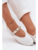 Dámské Baletky S Páskem A Zlatými Dekoracemi Bílé Firicene