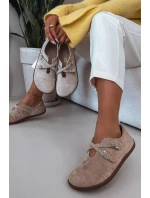 Kožené semišové polobotky Barefoot Dámské s pásky Zazoo N1271 béžové