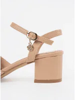 Exkluzívní hnědé  sandály dámské na širokém podpatku