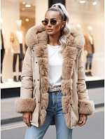 Dámská zimní bunda parka s kožešinou CHARMFUR béžová FashionStreet TY4770 Dámská zimní bunda parka s kožešinou CHARMFUR béžová FashionStreet TY4770