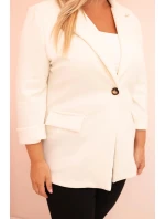 Dámská blazer z viskózy Plus Size s dlouhým rukávem a límcem ecru