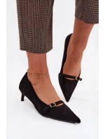 Dámské lodičky na nízkém podpatku s ozdobným páskem Černé Pirela