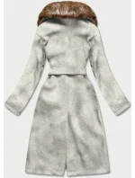 Světle šedý dámský kabát s kožíškem (SASKIA)
