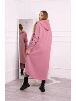 Zateplené šaty s kapucí tmavě růžové