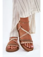 Ploché Sandály S Ozdobnými Pásky Vinceza 17379 Béžové