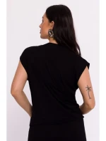 B288 Viskózový zavinovací top s výstřihem do V - černý