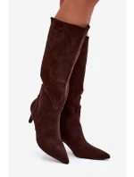 Dámské kozačky na jehlovém podpatku zateplené – čokoládové Arelisse