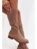 Dámské kozačky na ploché podrážce s vzorem sítě S.Barski HY52-531 Béžové