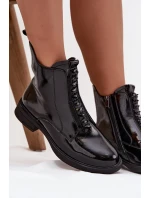 Lakované dámské kozačky z přírodní kůže D&A MR52-108 Černé