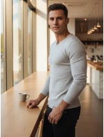 Pánský světle šedý svetr s výstřihem FashionStreet WX2218