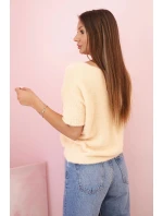 Dámský svetr z měkkého chlupu s výstřihem do V krátký rukáv meruňkový