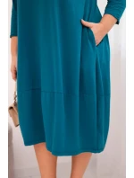 Dámská bavlněná sukni Plus Size s ohrnutým rukávem a kapsami mořská