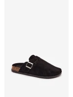 Dámské pantofle na korkové platformě s přezkou Big Star – černé