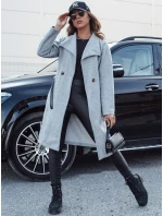 Dámský podzimní dlouhý kabát CELESTIA světle šedý FashionStreet NY0684 Dámský podzimní dlouhý kabát CELESTIA světle šedý FashionStreet NY0684