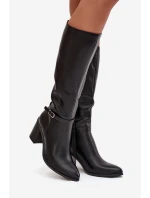 Dámské kozačky Muszkieterki zateplené na klínku s přezkou Sergio Leone KZ25738 černé