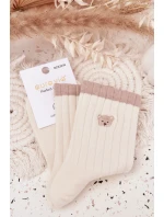 Dámské bavlněné ponožky s malým medvídkem Ecru