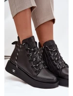 Kožené dámské boty Artiker – černé, zateplené, na platformě