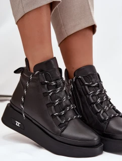 Kožené dámské boty Artiker – černé, zateplené, na platformě