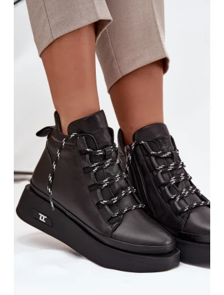 Kožené dámské boty Artiker – černé, zateplené, na platformě