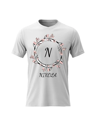 Dámské bavlněné tričko s potiskem - KVĚTINOVÝ MOTIV SE JMÉNEM - NIKOLA - bílé