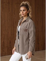 Dámská oversize košilová bunda z kordového materiálu, béžová, FashionStreet TY6057 Dámská oversize košilová bunda z kordového materiálu, béžová, FashionStreet TY6057