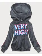 Tmavě šedá dámská tepláková mikina s potiskem (26012) Tmavě šedá dámská tepláková mikina s potiskem (26012)