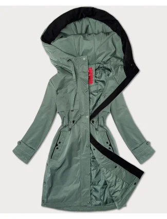 Světle zelená jednoduchá dámská bunda s kapucí LHD (LHD-24590) Světle zelená jednoduchá dámská bunda s kapucí LHD (LHD-24590)