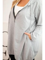 Dámská mikina Plus Size bavlněná s kapucí a zipem šedá