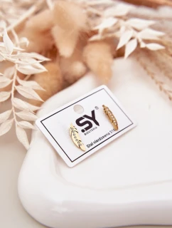 Náušnice Listy Se Zirkony Nerezová Ocel Zlaté