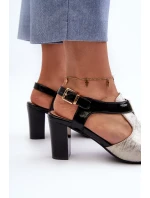 Dámské sandály na vysokém podpatku vyrobené z eko kůže, zlaté a černé Queenmarie Dámské sandály na vysokém podpatku vyrobené z eko kůže, zlaté a černé Queenmarie