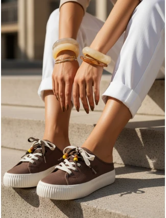 Dámské tenisky na platformě s ozdobnými korálky hnědé ZY1410