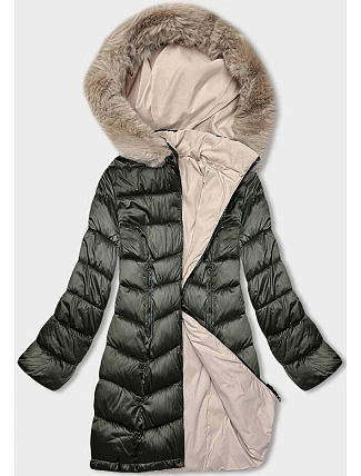 Dámská oboustranná zimní bunda s kapucí khaki-béžová (B8202-11046) Dámská oboustranná zimní bunda s kapucí khaki-béžová (B8202-11046)