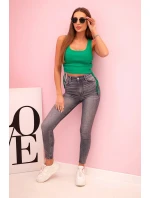 Dámská žebrovaná halenka se stahovací šňůrkou na bocích zelený