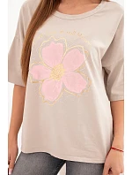 Dámská bavlněná oversize halenka s květinovým potiskem béžová