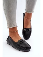 Dámské kožené mokasíny s ozdobou Černé S.Barski LR339