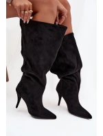 Vklouzávací dámské kozačky na podpatku z eko semiše černé Noretta