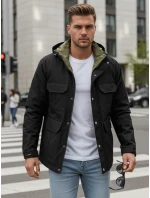 Pánská přechodná bunda s kapucí černá FashionStreet TX5133 Pánská přechodná bunda s kapucí černá FashionStreet TX5133